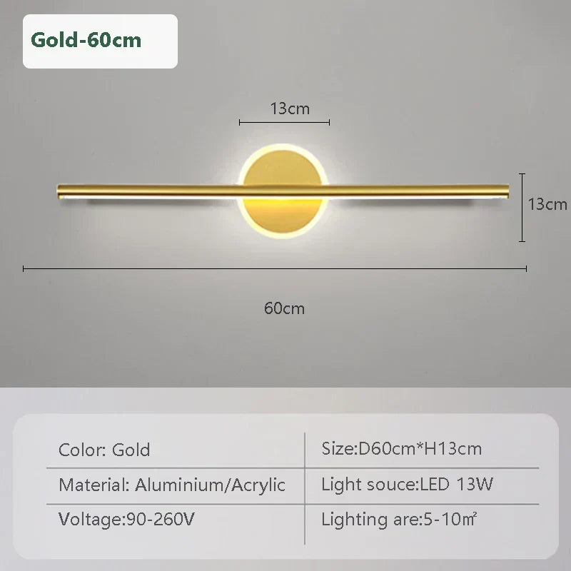 LED Væglampe LineaLux | Sort &amp; Guld | 40/60/80 cm | Varm, Kold &amp; Tre-farvet Lys | Moderne Spejl &amp; Vægbelysning