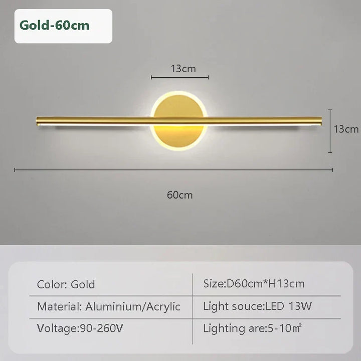 LED Væglampe LineaLux | Sort &amp; Guld | 40/60/80 cm | Varm, Kold &amp; Tre-farvet Lys | Moderne Spejl &amp; Vægbelysning