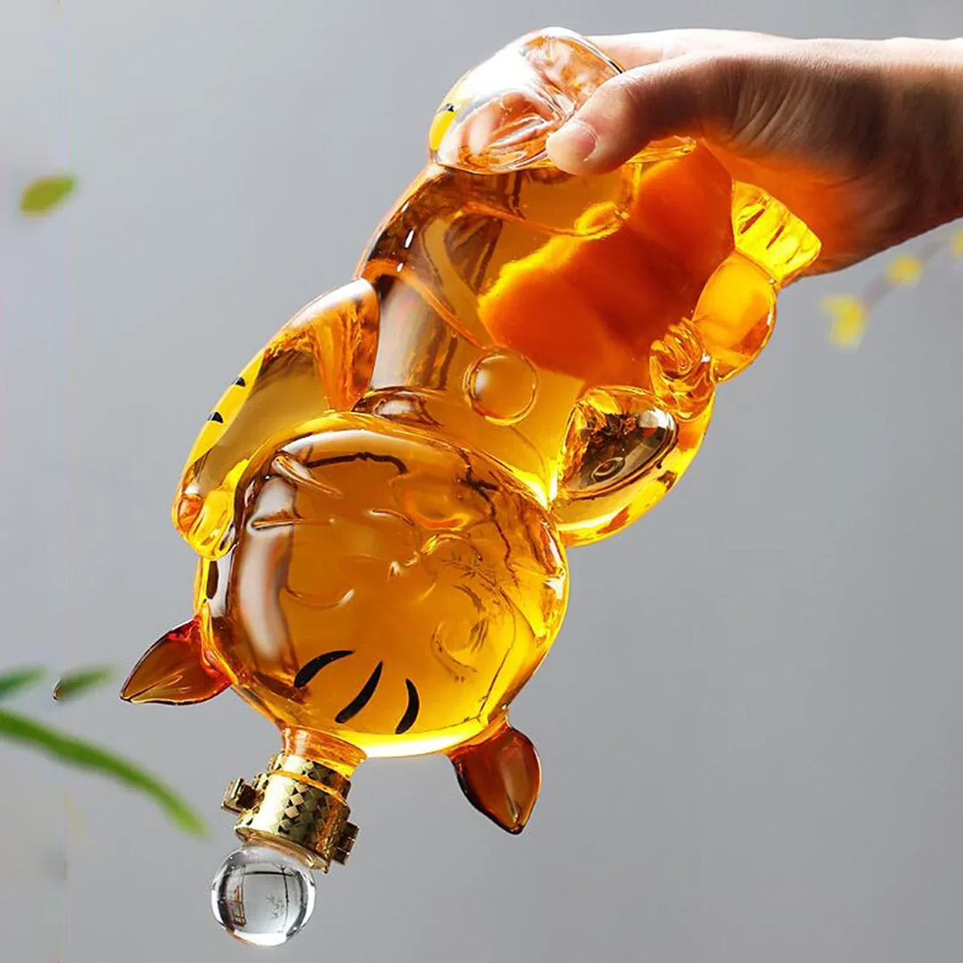Katteformet Glaskaraffel med Stopper Flaske Drikkeglas Dispenser Karaffel 1000ml til Middagsfest Dekoration Gave