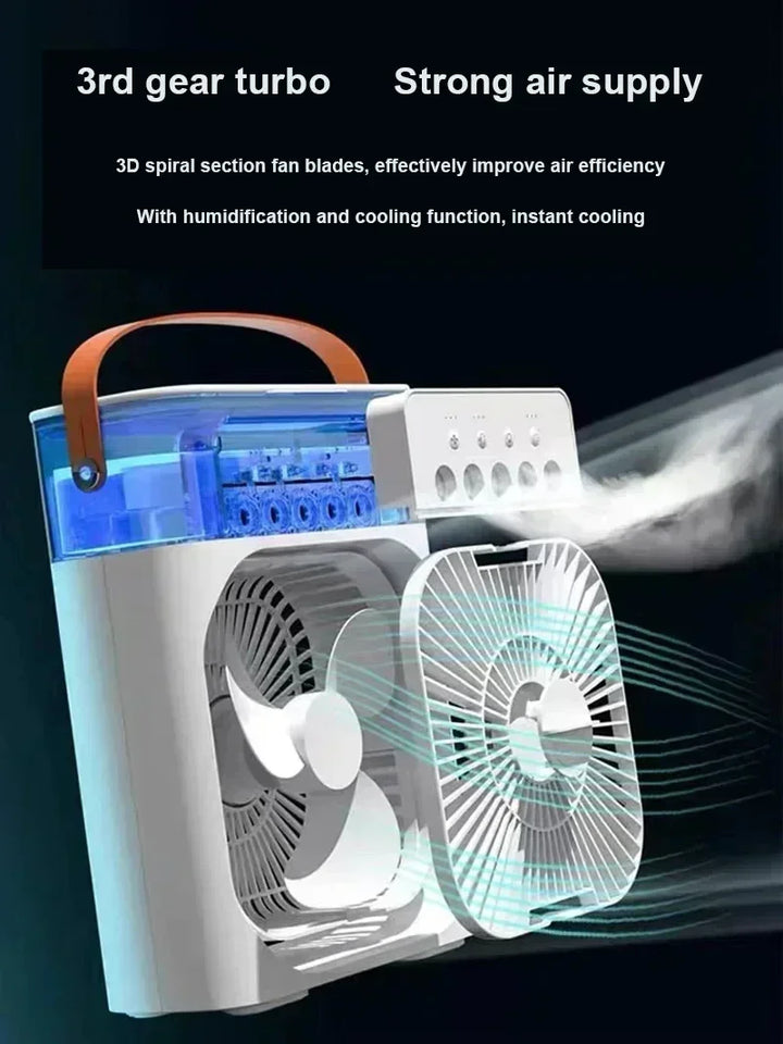 3-i-1 Mini Air Cooler Fan – Bærbar Husholdningsklimaanlæg med LED Natlys, Luftfugter og Justerbar Luft til Hjem &amp; Kontor |