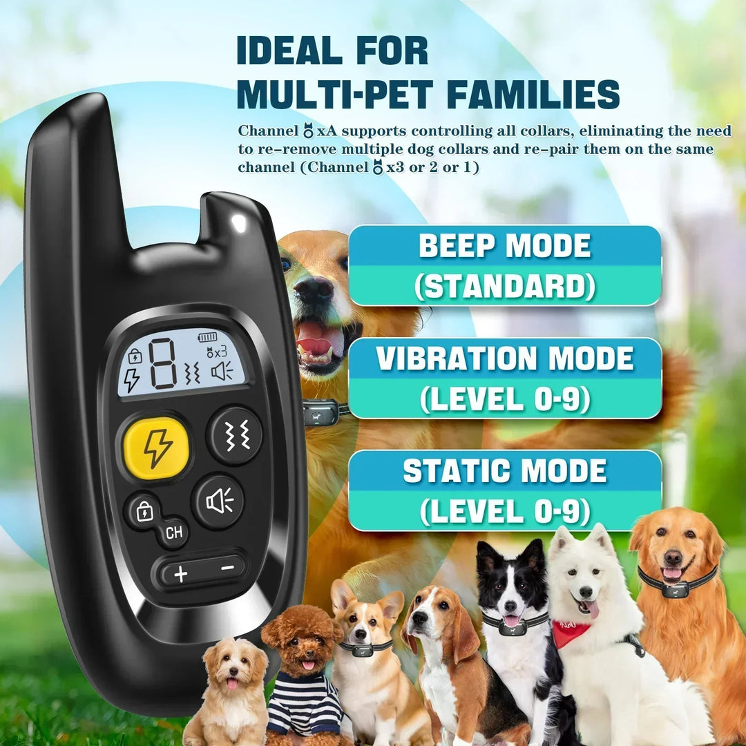 Hundetræningskrave med Fjernbetjening – Stød-Lås, Lyd &amp; Vibration Modes, Vandtæt, 1600ft Rækkevidde