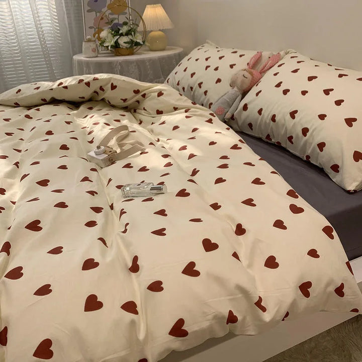 CozyLove | Twin, Full &amp; Queen Dyne Betræk Sæt – Blødt Koreansk-inspireret Sengetøj med Hjerte Design