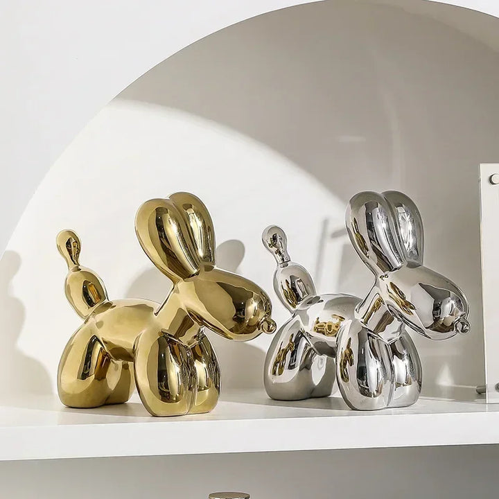 Nordisk Keramisk Ballonhund Skulptur Guld Dyre Dekoration Statue Stue Ornamenter Kreativ Skrivebords Ornament Hjem Deko