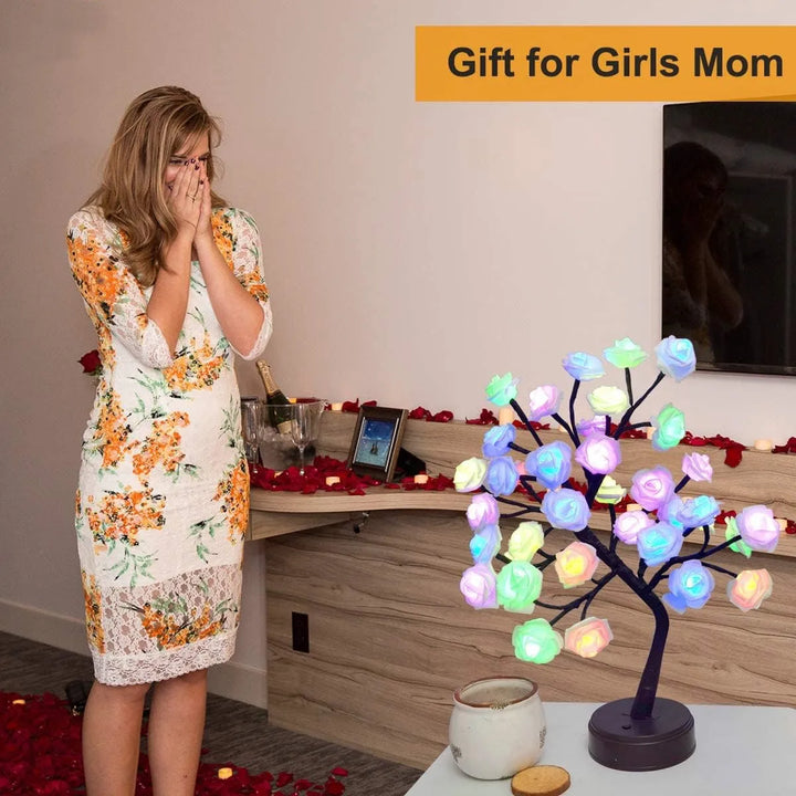 RGB Rose Blomst Træ Lys 24LED USB Batteri Bordlampe Fe Natlys Hjem Fest Jul Bryllup Soveværelse Dekoration Gave