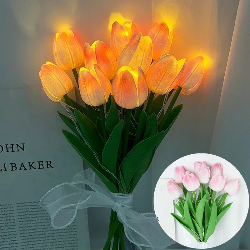 LED-lampe med kunstig tulipanbukket, perfekt til gaver eller som dekorationer til bryllupsfester