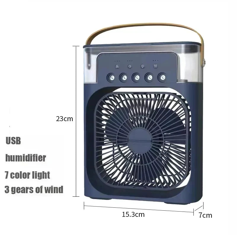 3-i-1 Mini Air Cooler Fan – Bærbar Husholdningsklimaanlæg med LED Natlys, Luftfugter og Justerbar Luft til Hjem &amp; Kontor |