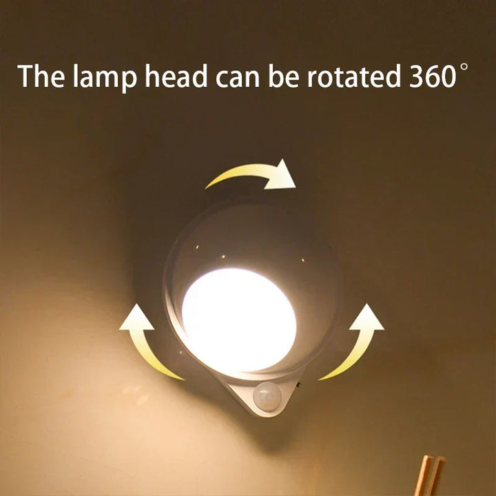Intelligent LED Natlys GlowMate 360 | 360° Rotérbar | Bevægelsessensor | USB Genopladelig