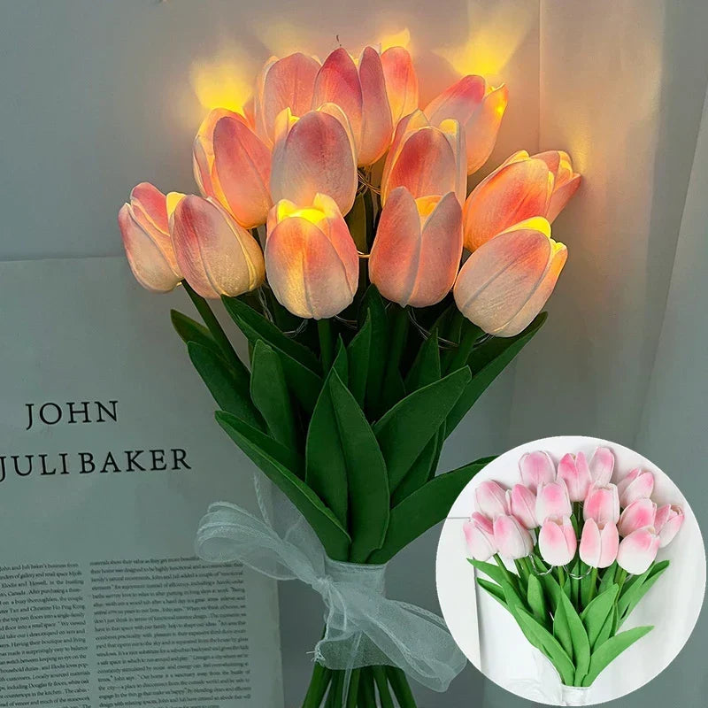 LED-lampe med kunstig tulipanbukket, perfekt til gaver eller som dekorationer til bryllupsfester