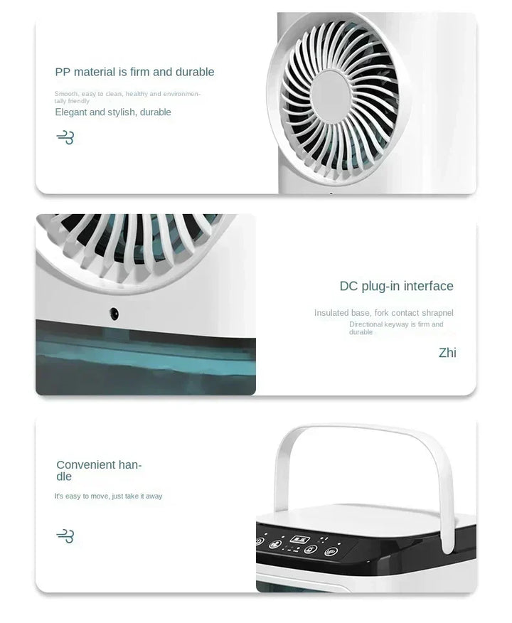 Bærbar Desktop Aircondition Fan – Dobbelt Spray Ultrasonisk Luftfugter, 3-Trins Stille Luftkøler med Nattelys til Hjemmet |