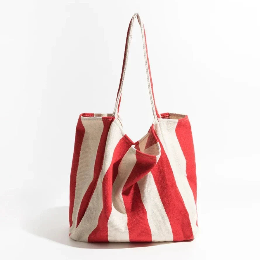 Stribet linned tote bag