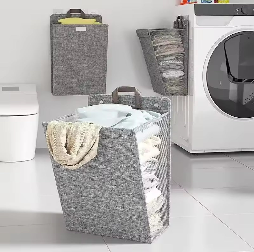 Væghængt sammenklappelig vasketøjskurv
