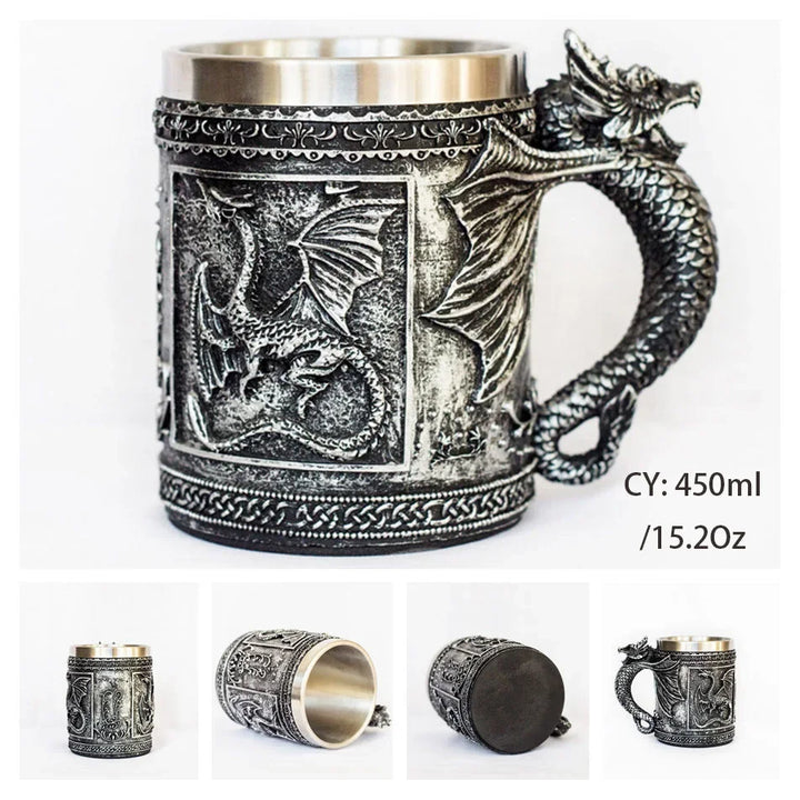 Middelalderlig Drage Harpiks Rustfrit Stål Krus som Kaffe Krus eller Te Krus