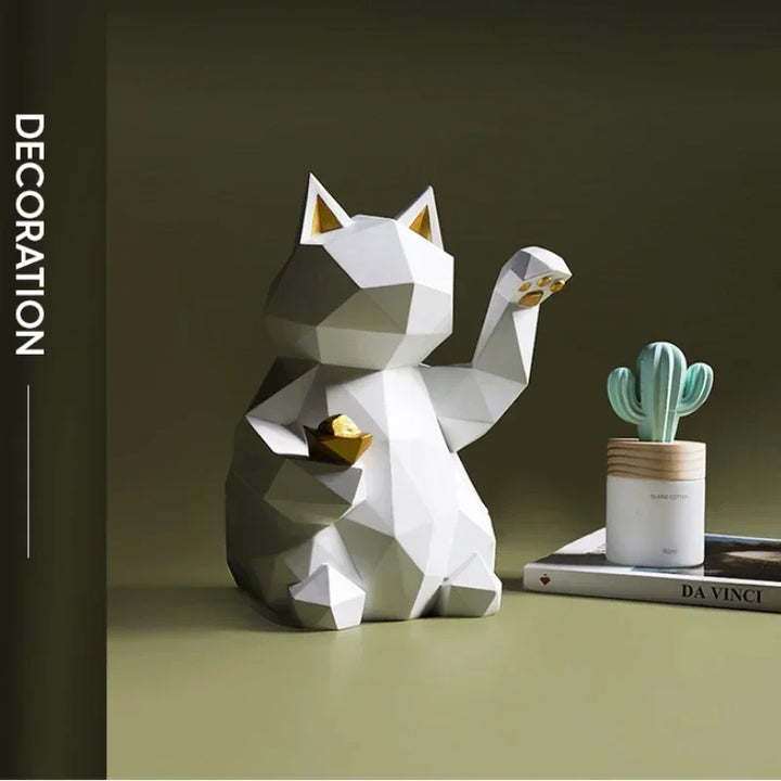 Nordisk Minimalisme Geometri Heldige Katte Statuer
