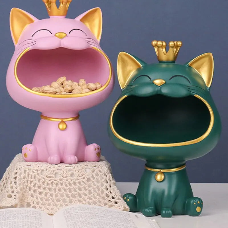 Fortune Crown Big Mouth Cat Entrance Nøgleholder Dekorativ Ornament, Let Luksus Indflyttergave Skulptur