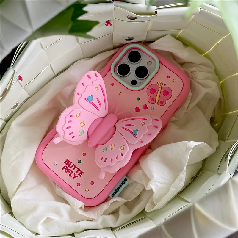 Skøn 3D Foldet Sommerfugl Stødabsorberende iPhone Cover