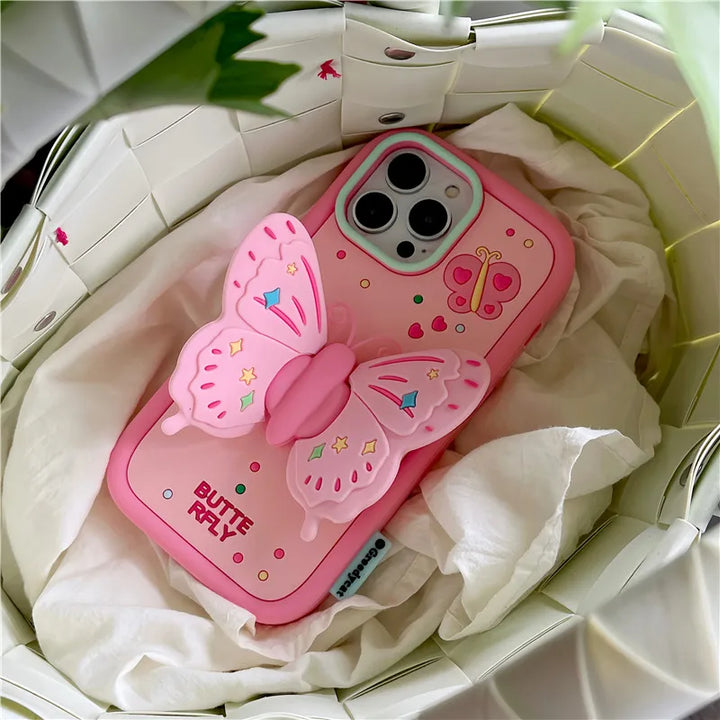 Skøn 3D Foldet Sommerfugl Stødabsorberende iPhone Cover