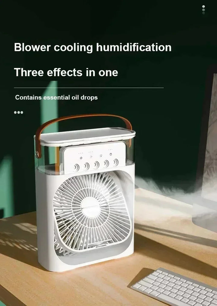 3-i-1 Mini Air Cooler Fan – Bærbar Husholdningsklimaanlæg med LED Natlys, Luftfugter og Justerbar Luft til Hjem &amp; Kontor |