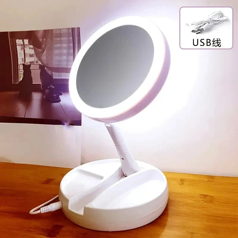 Glamora Rejsemirror LED | Dobbelt-Sidet &amp; 10x Forstørrelse | Sammenklappelig &amp; Bærbar | Med Tilbehørsrum