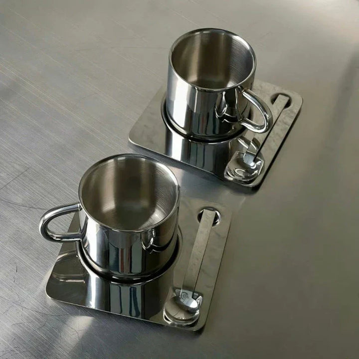 Kaffekop og Bakke i Rustfrit Stål