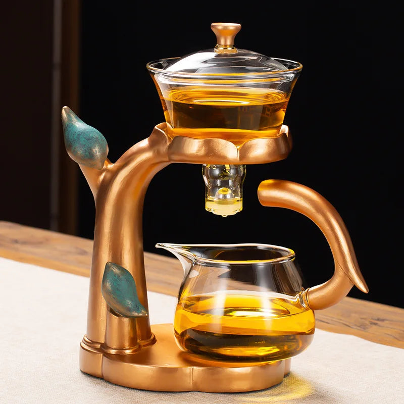 Kung Fu Teapot Husstands Magnetisk Uddragning Semi-Automatisk Doven Te Forberedelsesværktøj Glas Te Sæt