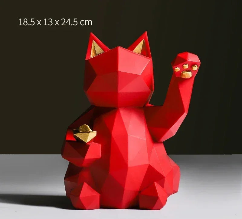 Nordisk Minimalisme Geometri Heldige Katte Statuer