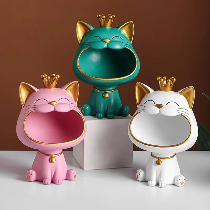 Fortune Crown Big Mouth Cat Entrance Nøgleholder Dekorativ Ornament, Let Luksus Indflyttergave Skulptur