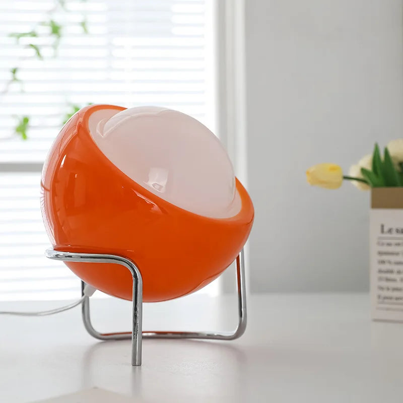 Aurivio Bordlampe | Glas &amp; Rustfrit Stål | Retro-Nordisk Design | LED Natlampe Beige/Orange | Ø21×H25 cm