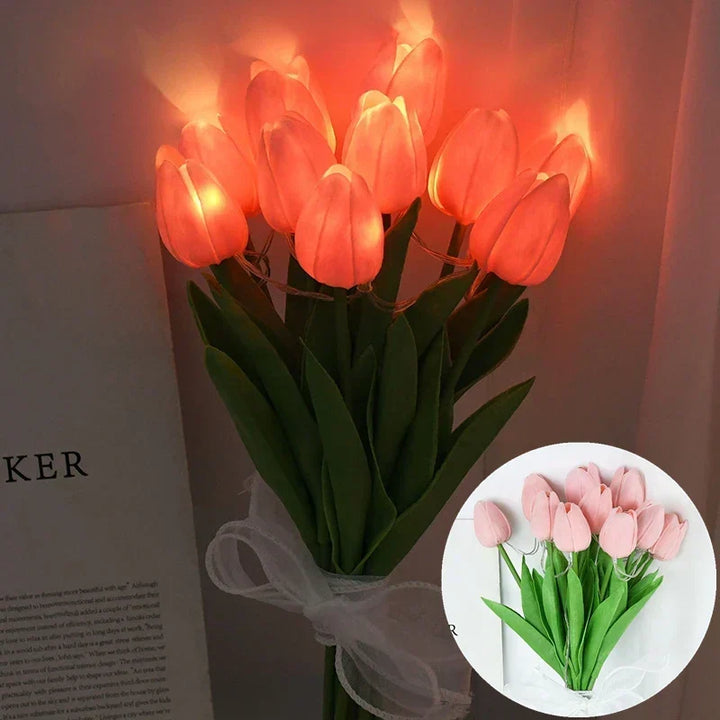 LED-lampe med kunstig tulipanbukket, perfekt til gaver eller som dekorationer til bryllupsfester