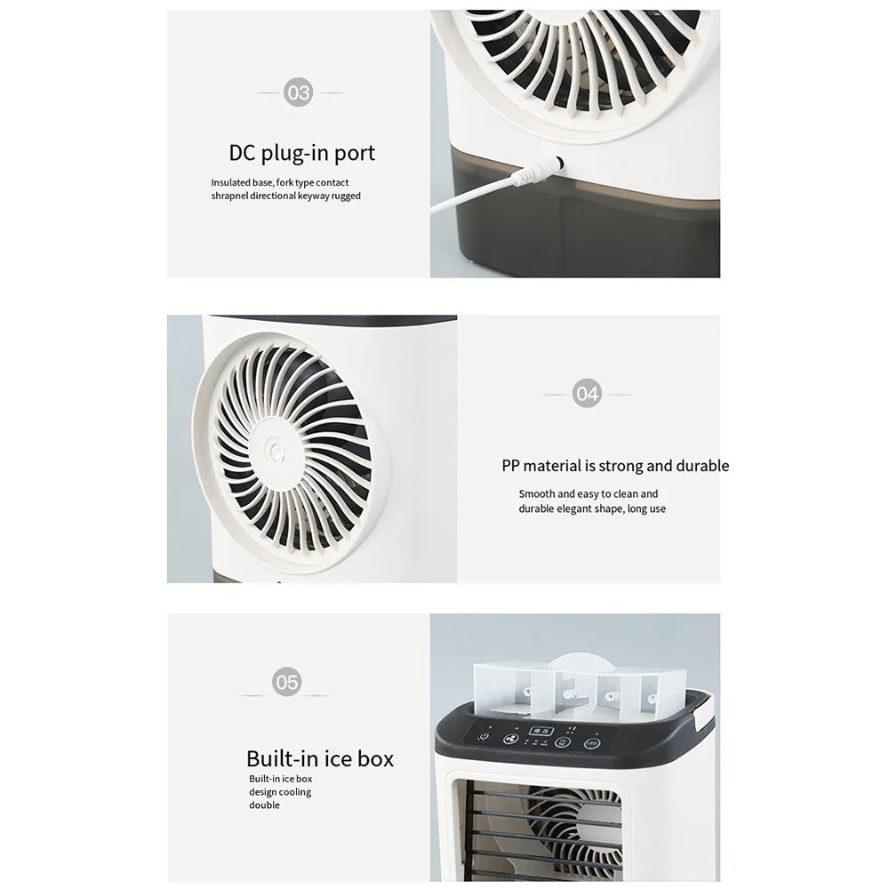 USB Bærbar Mini Aircondition Blæser – 3-Trins Desktop Køleblæser med LED Natlys, Luftkøler til Hjemmet, Kontoret og Camping |