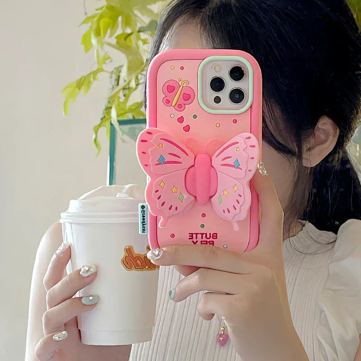 Skøn 3D Foldet Sommerfugl Stødabsorberende iPhone Cover