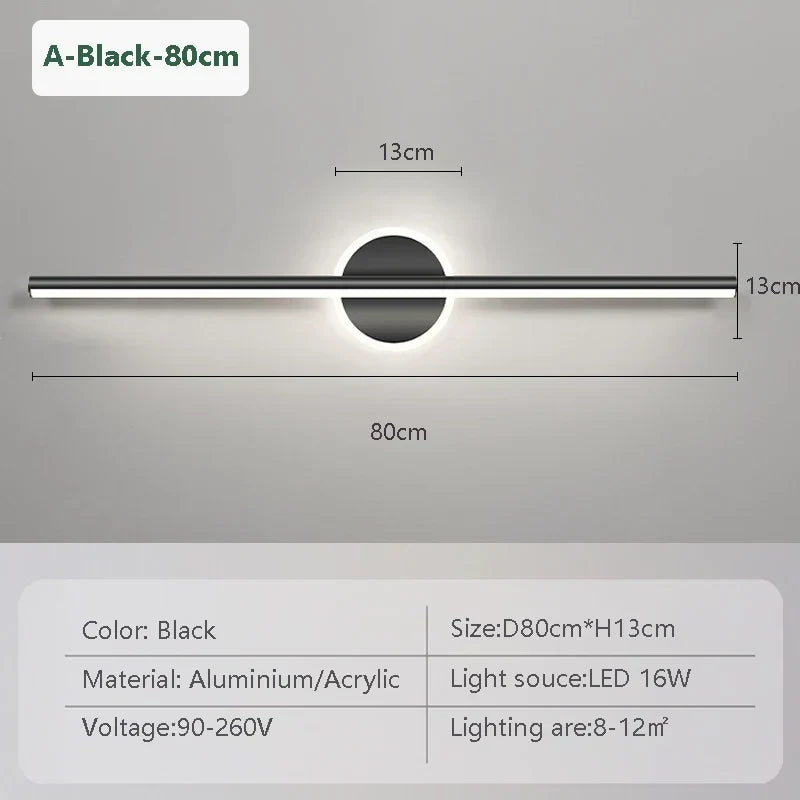 LED Væglampe LineaLux | Sort &amp; Guld | 40/60/80 cm | Varm, Kold &amp; Tre-farvet Lys | Moderne Spejl &amp; Vægbelysning