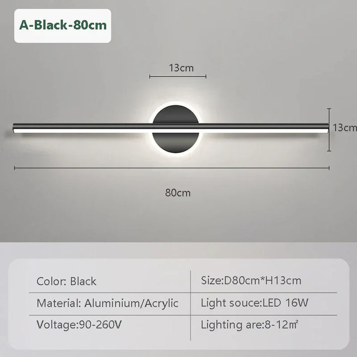 LED Væglampe LineaLux | Sort &amp; Guld | 40/60/80 cm | Varm, Kold &amp; Tre-farvet Lys | Moderne Spejl &amp; Vægbelysning