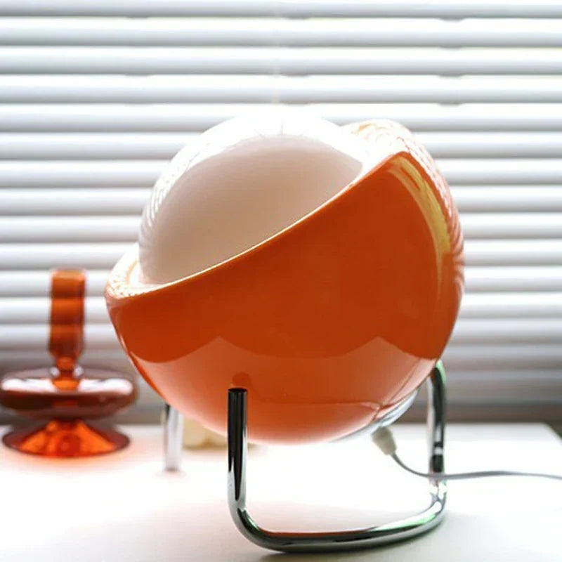 Aurivio Bordlampe | Glas &amp; Rustfrit Stål | Retro-Nordisk Design | LED Natlampe Beige/Orange | Ø21×H25 cm