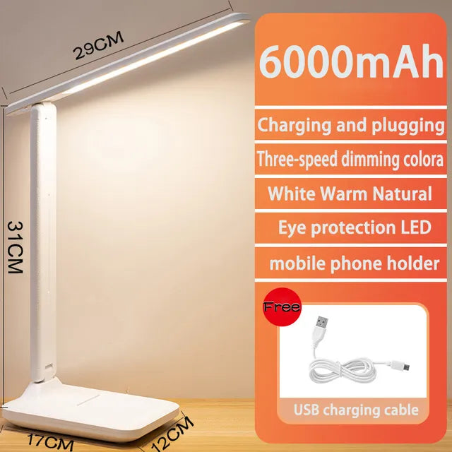 6000mAh genopladelig LED bordlampe USB 3 farver trinløs dæmpbar skrivebordslampe berøring foldbar øjenbeskyttende læse natlys