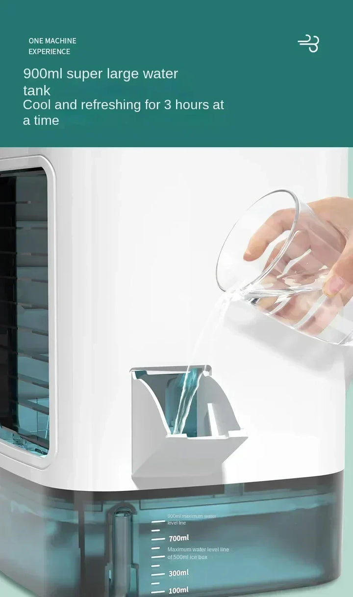 Bærbar Desktop Aircondition Fan – Dobbelt Spray Ultrasonisk Luftfugter, 3-Trins Stille Luftkøler med Nattelys til Hjemmet |