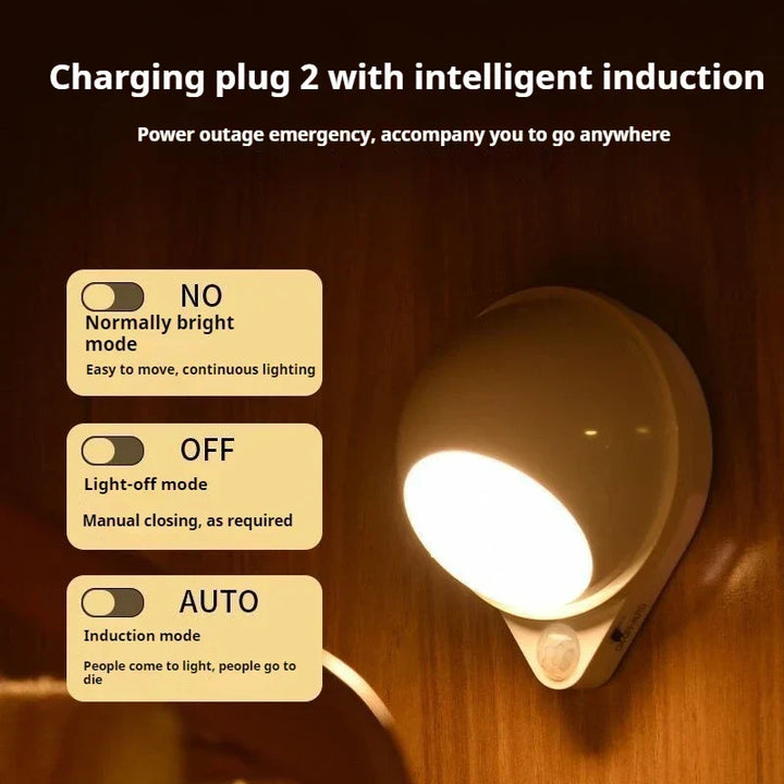 Intelligent LED Natlys GlowMate 360 | 360° Rotérbar | Bevægelsessensor | USB Genopladelig