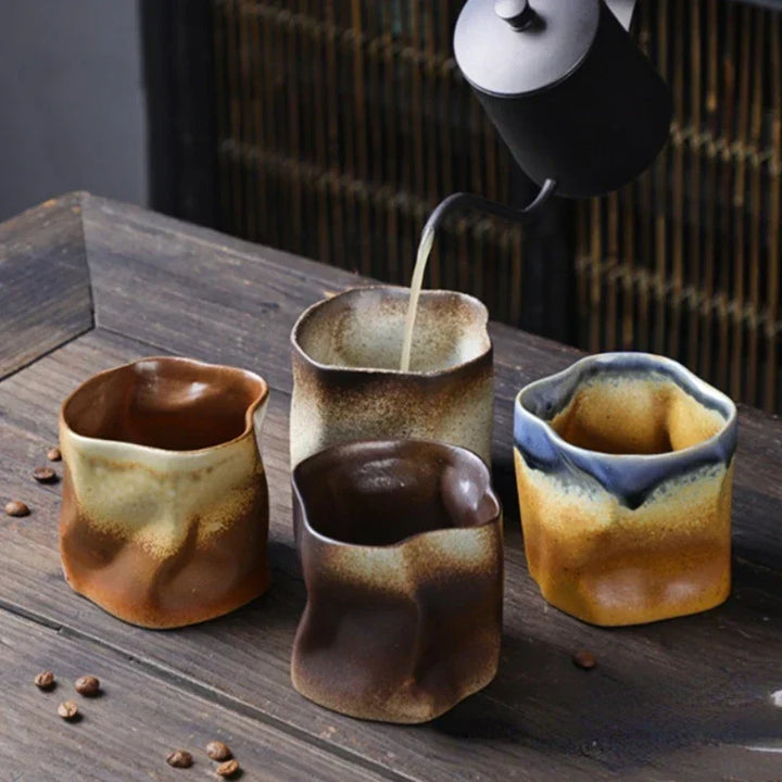 Uregelmæssigt snoet formet krus 9,47 ounce/280 ml keramisk kaffe te krus uden håndtag polykromatisk kreativ keramiske krus kaffe krus retro