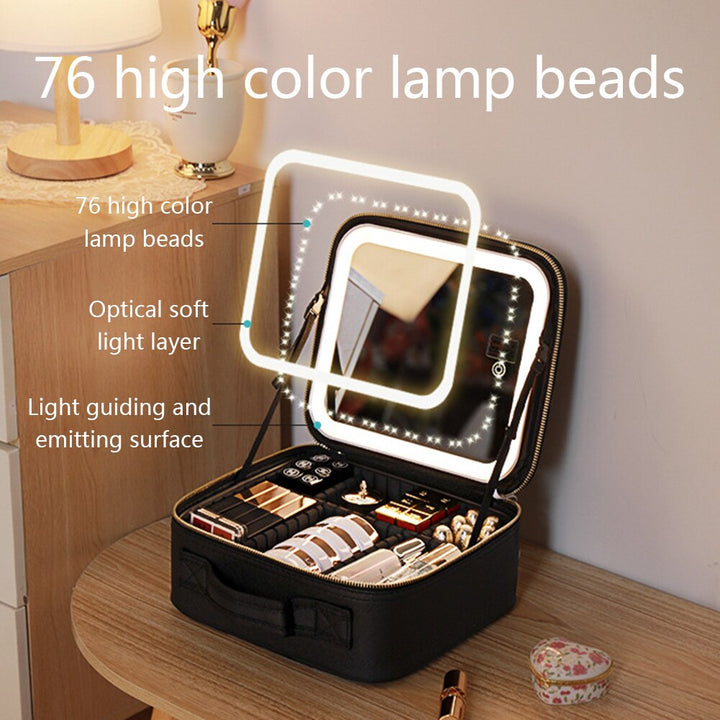 Bærbar Rejse Makeup Taske med LED Spejl &amp; Justerbart Lys