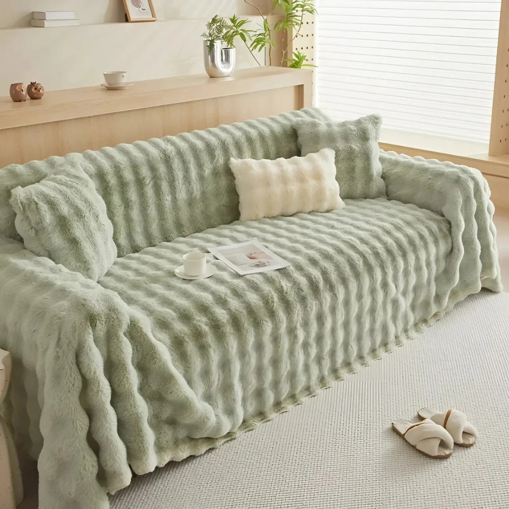 Kaninhår Faux Fur Tæppe Blødt Sofa Betræk