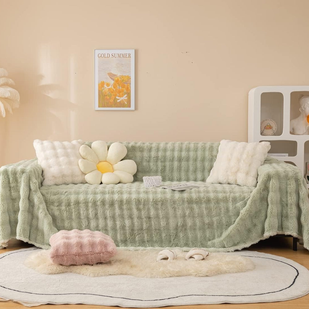 Kaninhår Faux Fur Tæppe Blødt Sofa Betræk