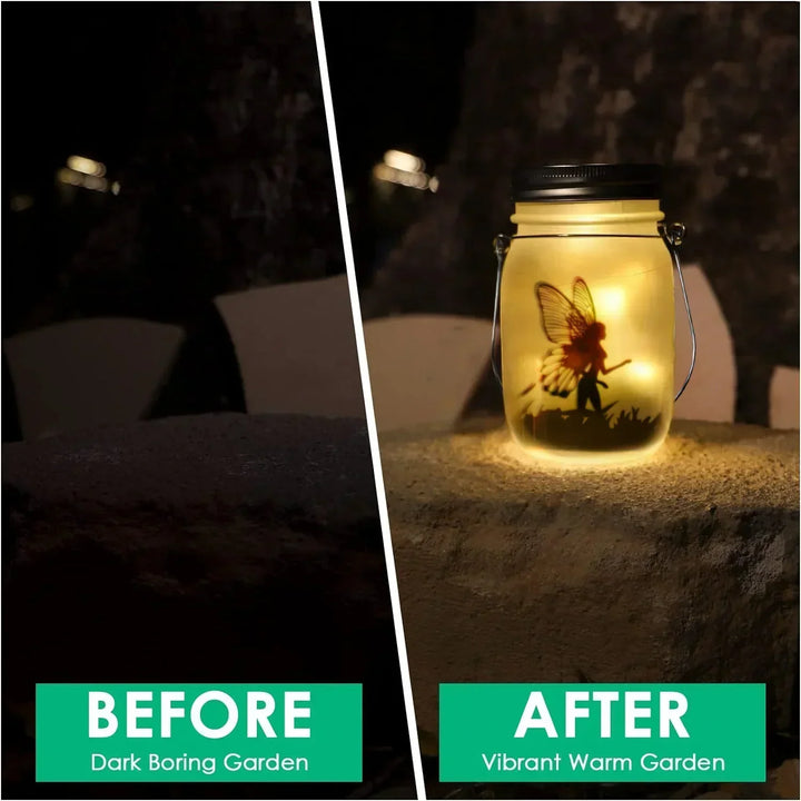 Glas Fe Lampe - Solenergi Mason Jar Lanterne, IP65 Vandtæt Udendørs Hængelys