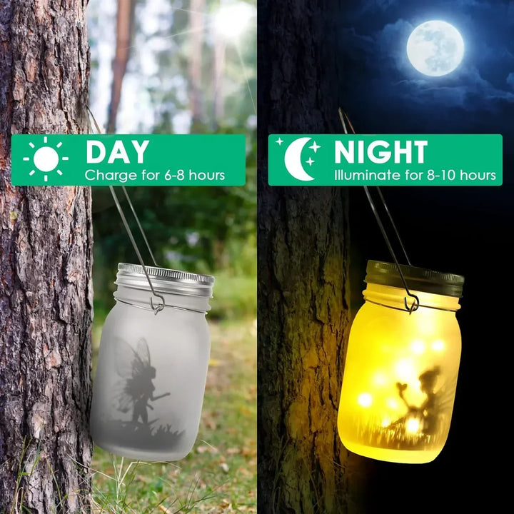 Glas Fe Lampe - Solenergi Mason Jar Lanterne, IP65 Vandtæt Udendørs Hængelys