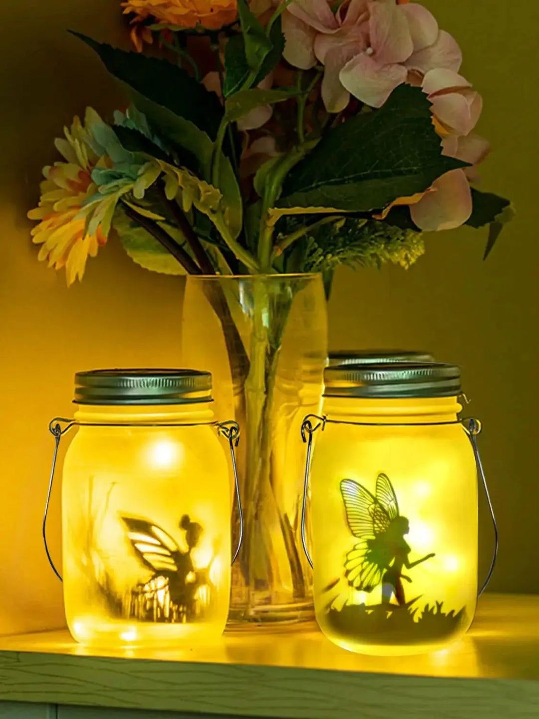 Glas Fe Lampe - Solenergi Mason Jar Lanterne, IP65 Vandtæt Udendørs Hængelys