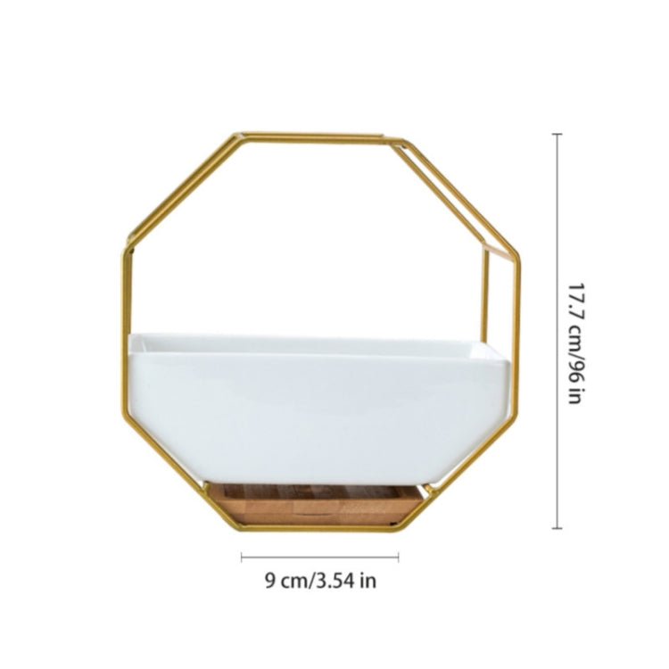 Simpel octagonal geometrisk vægmonteret bordplade til sukkulenter med bambusstøtte og jernramme (Guld)