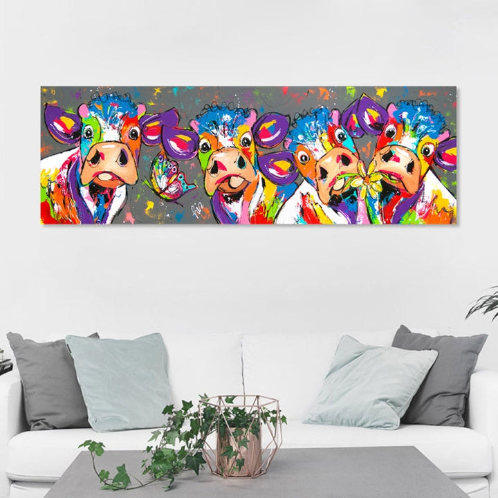 farverige Køer Hjem Deko Lærred Maleri HD Print Uden Ramme, Størrelse: 40×120cm
