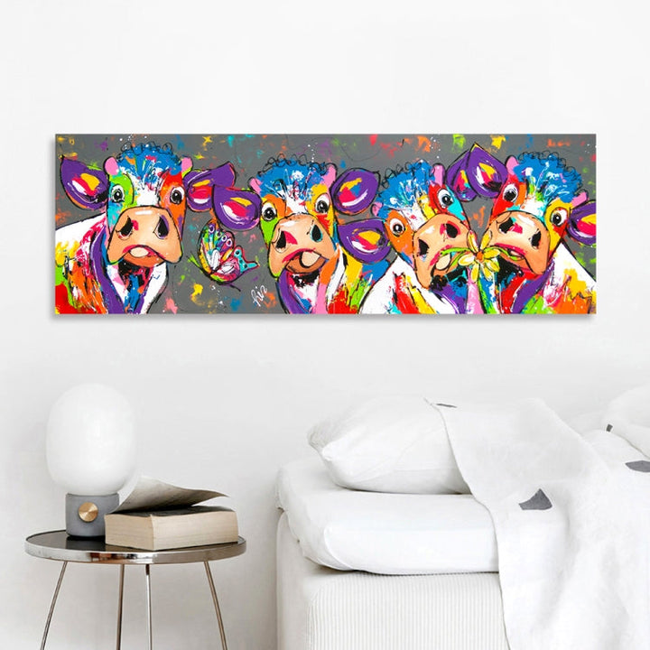 farverige Køer Hjem Deko Lærred Maleri HD Print Uden Ramme, Størrelse: 40×120cm
