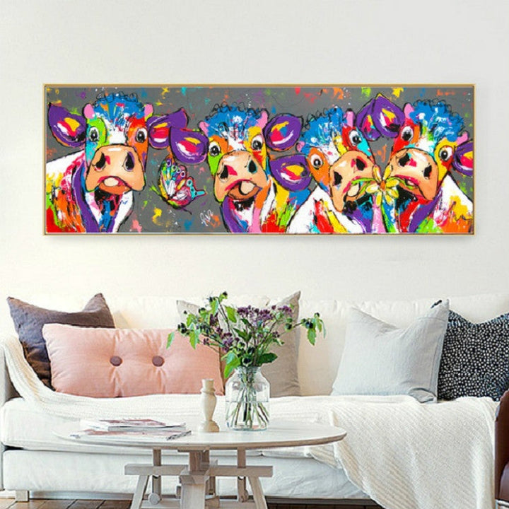 farverige Køer Hjem Deko Lærred Maleri HD Print Uden Ramme, Størrelse: 40×120cm