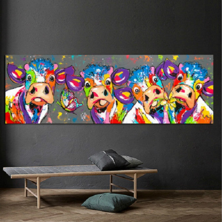 farverige Køer Hjem Deko Lærred Maleri HD Print Uden Ramme, Størrelse: 40×120cm