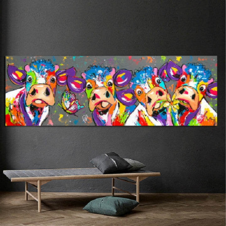 farverige Køer Hjem Deko Lærred Maleri HD Print Uden Ramme, Størrelse: 40×120cm
