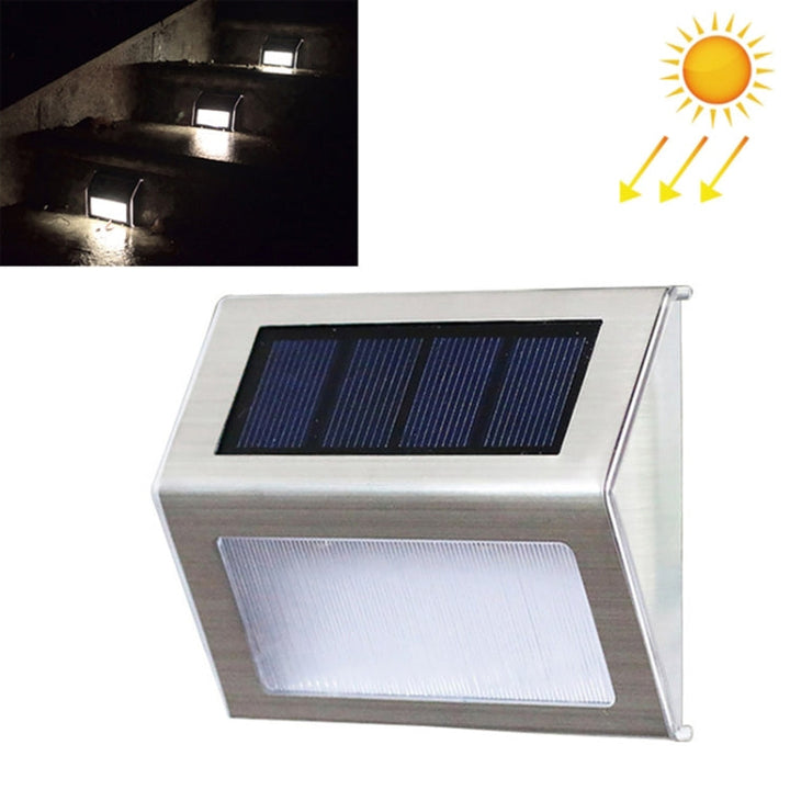 2PCS Solcelle Rustfrit Stål 3 LED Trappe Væglampe Udendørs Have Hegn Lys (Hvidt Lys)